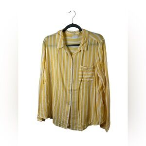 Abound Yellow & White Striped Button-Up Shirt Blouse XL Oversized Relaxed Fit